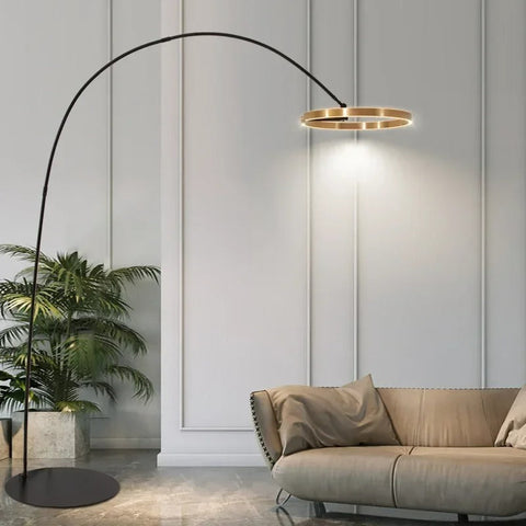 Modern Arc Floor Lamp with Ring LED for Living Room Ambient Lighting