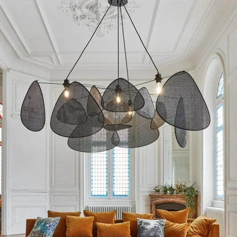 Retro Rattan Cane Chandelier for Dining Rooms and Open Living Spaces