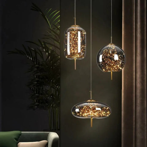 Blown Glass Pendant Light with Decorative LED Wire for Dining Rooms
