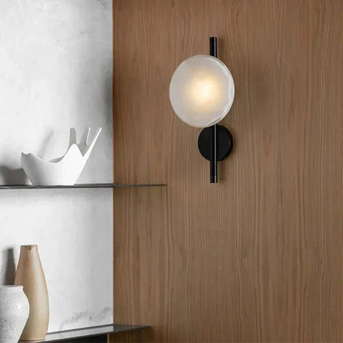 Modern Glass Globe Wall Lamp with Metal Frame, Nordic Style Sconce for Bedroom, Hallway and Living Room