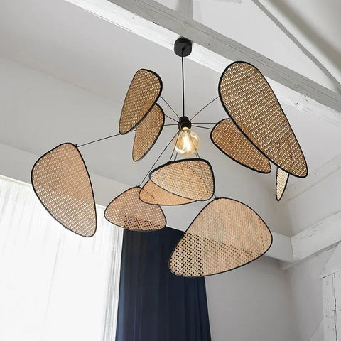 Retro Rattan Cane Chandelier for Dining Rooms and Open Living Spaces