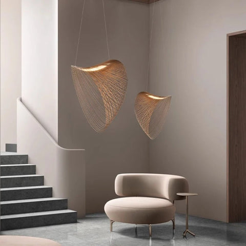 Sculptural Wood Pendant Light for Wabi-Sabi Dining and Living Rooms
