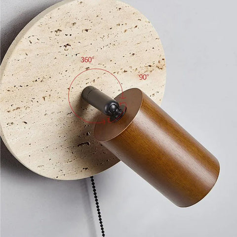 Wall Light with Rotatable Travertine Disc