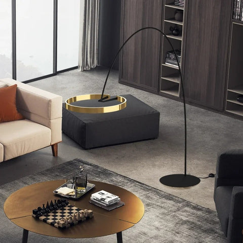 Modern Arc Floor Lamp with Ring LED for Living Room Ambient Lighting