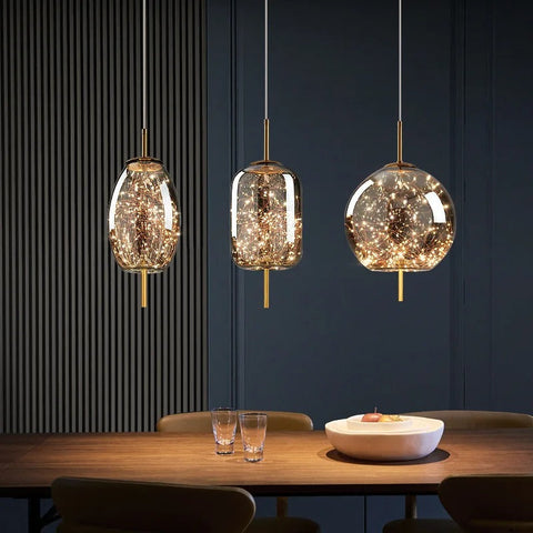 Blown Glass Pendant Light with Decorative LED Wire for Dining Rooms
