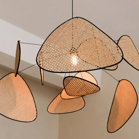 Retro Rattan Cane Chandelier for Dining Rooms and Open Living Spaces