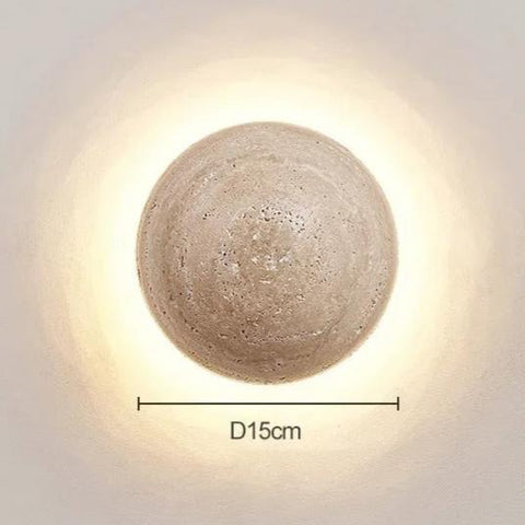 Wall Light with Round Travertine Disc and Pull-Cord Accent