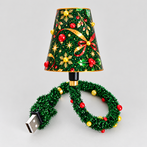 USB Christmas Table Lamp with Festive Decorative Shade for Seasonal Home Lighting