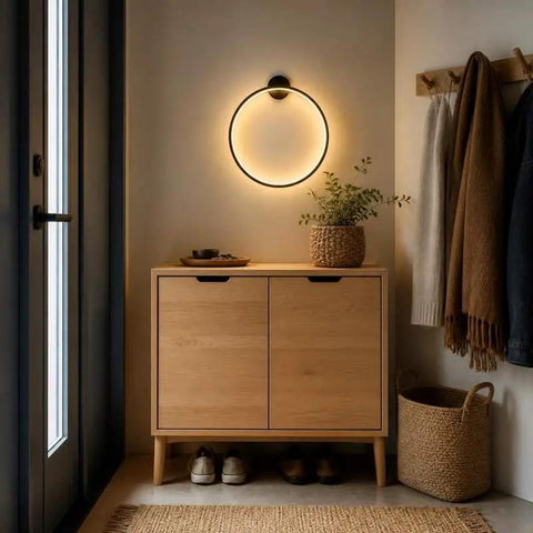 Modern LED Ring Wall Lamp – Metal & Acrylic Bedroom Wall Light with USB Charging / KRETS