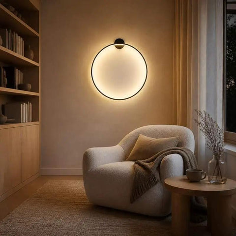 Modern LED Ring Wall Lamp – Metal & Acrylic Bedroom Wall Light with USB Charging / KRETS