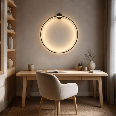 Modern LED Ring Wall Lamp – Metal & Acrylic Bedroom Wall Light with USB Charging / KRETS