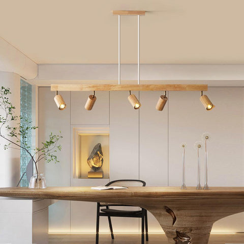 Adjustable Solid Wood Ceiling Spotlight with Three LED Light Heads for Indoor Lighting