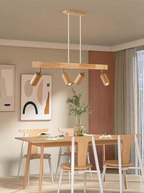 Adjustable Solid Wood Ceiling Spotlight with Three LED Light Heads for Indoor Lighting