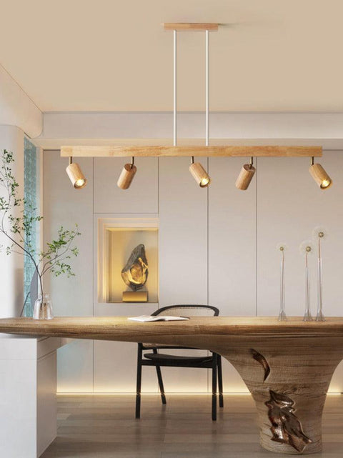 Adjustable Solid Wood Ceiling Spotlight with Three LED Light Heads for Indoor Lighting