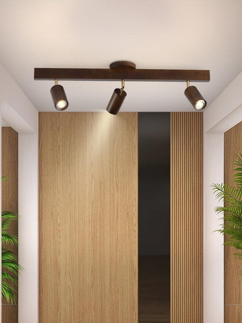 Adjustable Solid Wood Ceiling Spotlight with Three LED Light Heads for Indoor Lighting