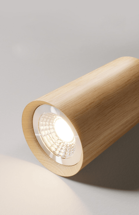 Adjustable Solid Wood Ceiling Spotlight with Three LED Light Heads for Indoor Lighting