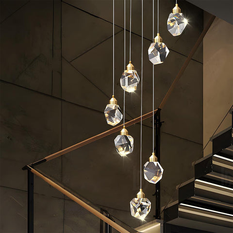 Dimmable Crystal Pendant Light for Dining Rooms and Tall Stairwells