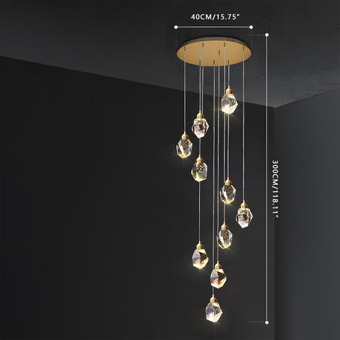 Dimmable Crystal Pendant Light for Dining Rooms and Tall Stairwells