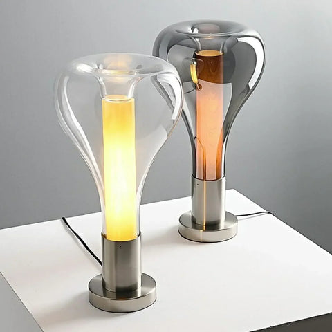 Artistic Glass Table Lamp with Warm LED Lighting and Sculptural Decorative Shade