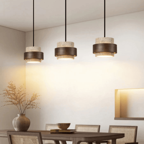 Travertine and Wood Pendant Light for Dining Room and Kitchen Lighting