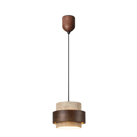 Travertine and Wood Pendant Light for Dining Room and Kitchen Lighting