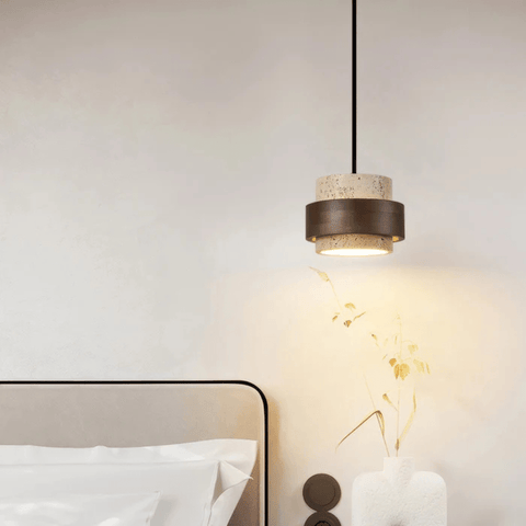 Travertine and Wood Pendant Light for Dining Room and Kitchen Lighting