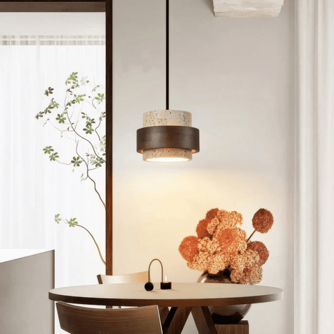 Travertine and Wood Pendant Light for Dining Room and Kitchen Lighting