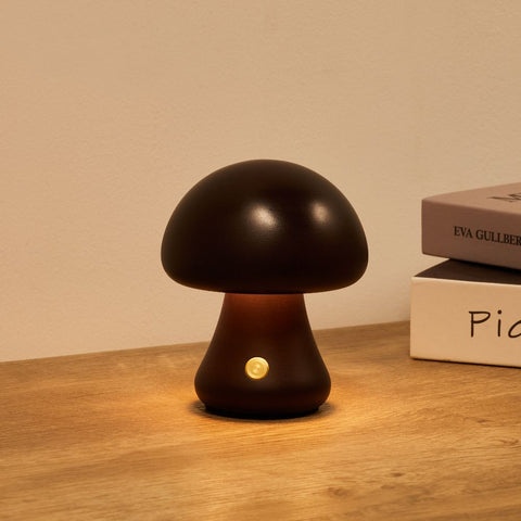 Rechargeable Wooden Mushroom Table Lamp for Soft Bedside Lighting