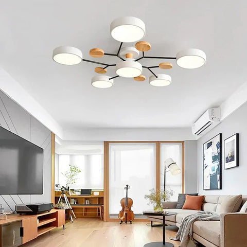 Scandinavian Multi-Light LED Ceiling Light with Wooden Accents for Living Room