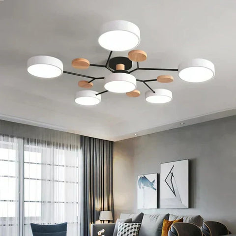 Scandinavian Multi-Light LED Ceiling Light with Wooden Accents for Living Room