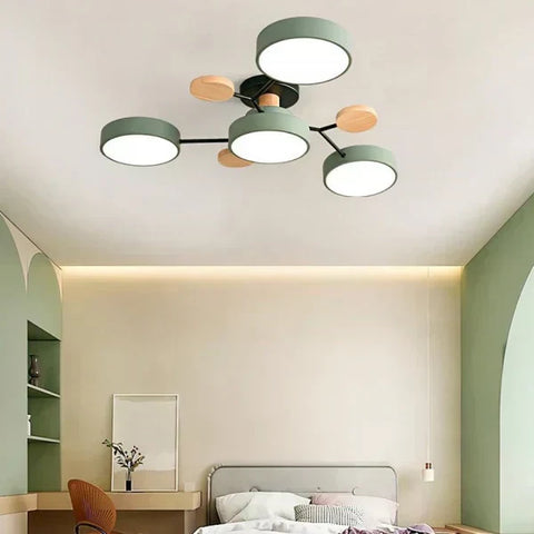Scandinavian Multi-Light LED Ceiling Light with Wooden Accents for Living Room