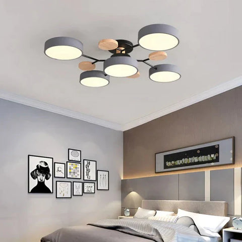 Scandinavian Multi-Light LED Ceiling Light with Wooden Accents for Living Room
