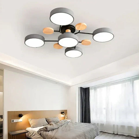 Scandinavian Multi-Light LED Ceiling Light with Wooden Accents for Living Room