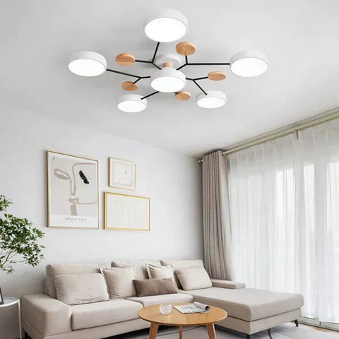 Scandinavian Multi-Light LED Ceiling Light with Wooden Accents for Living Room