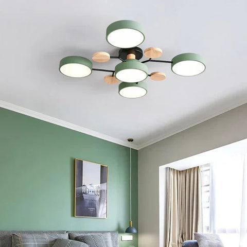 Scandinavian Multi-Light LED Ceiling Light with Wooden Accents for Living Room