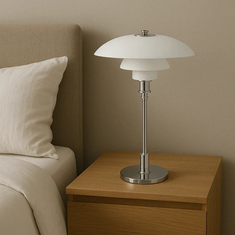 Glass Shade Table Lamp with Metal Base
