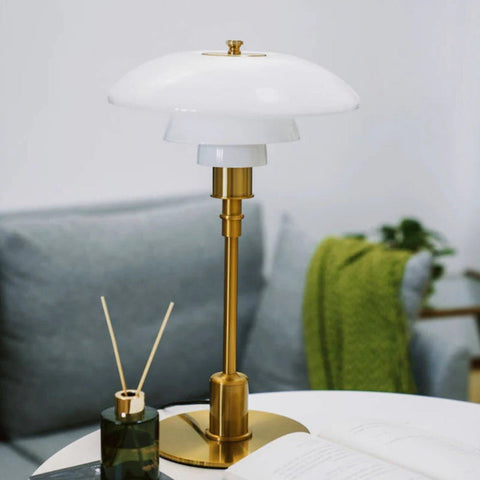 Glass Shade Table Lamp with Metal Base
