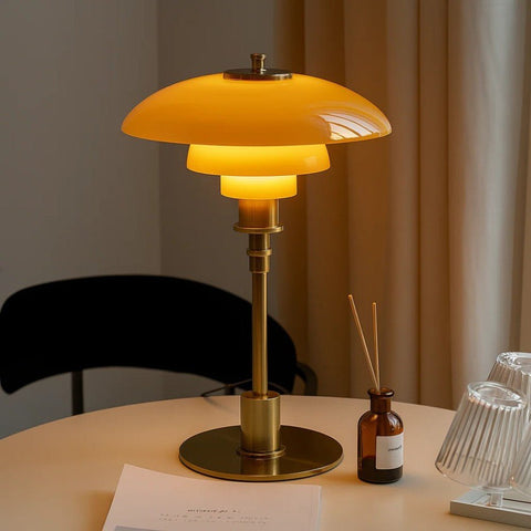 Glass Shade Table Lamp with Metal Base
