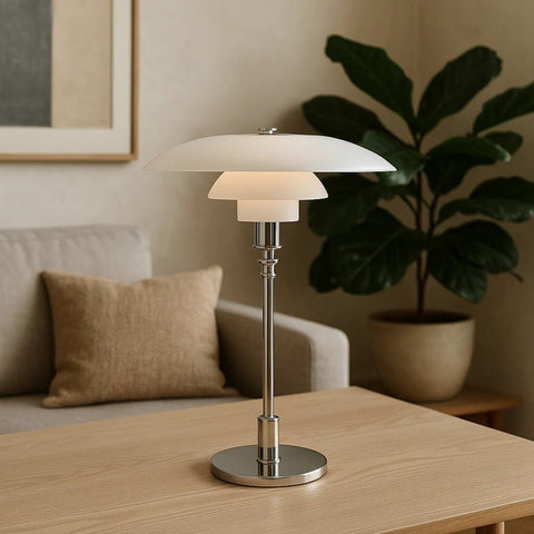 Glass Shade Table Lamp with Metal Base