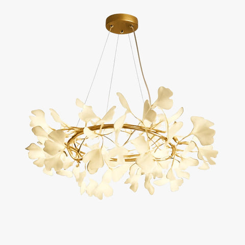 Ginkgo Leaf LED Chandelier with Sculptural Branch Silhouette