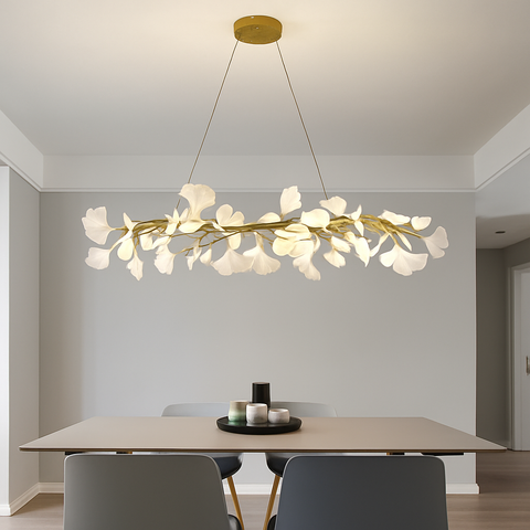 Ginkgo Leaf LED Chandelier with Sculptural Branch Silhouette