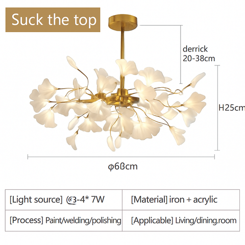 Ginkgo Leaf LED Chandelier with Sculptural Branch Silhouette
