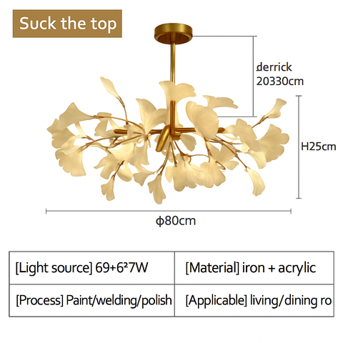 Ginkgo Leaf LED Chandelier with Sculptural Branch Silhouette