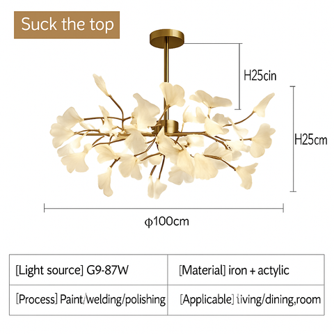 Ginkgo Leaf LED Chandelier with Sculptural Branch Silhouette