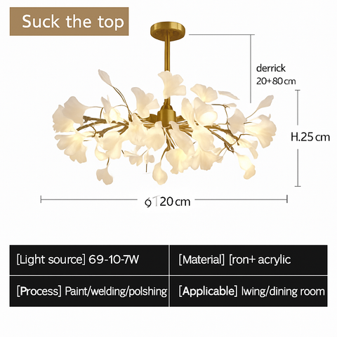 Ginkgo Leaf LED Chandelier with Sculptural Branch Silhouette