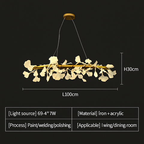 Ginkgo Leaf LED Chandelier with Sculptural Branch Silhouette