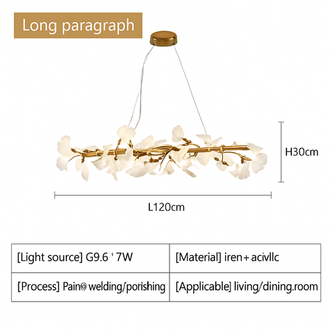 Ginkgo Leaf LED Chandelier with Sculptural Branch Silhouette