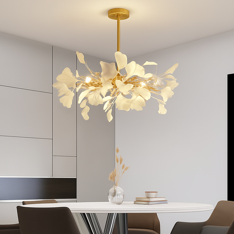 Ginkgo Leaf LED Chandelier with Sculptural Branch Silhouette