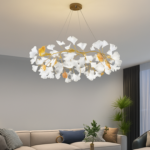 Ginkgo Leaf LED Chandelier with Sculptural Branch Silhouette