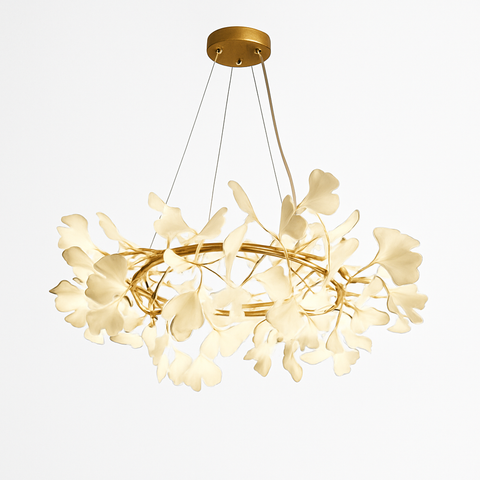 Ginkgo Leaf LED Chandelier with Sculptural Branch Silhouette